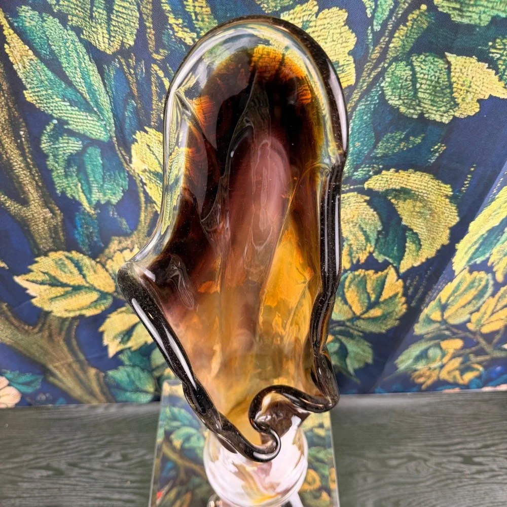 Vintage Murano‎ Style Art Glass Vase Amber Brown Swirl Hand Blown 18 Inch